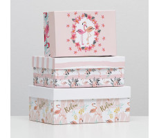 Набор коробок 3 шт "Парочка Фламинго", 23*16*9,5-19*12*6,5 см