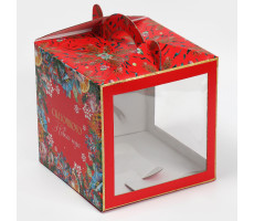Коробка кондитерская с окном, сундук, "Новогодняя ботаника" 20*20*20см